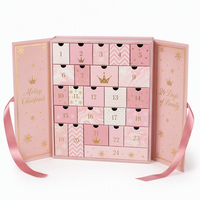 Calendrier de l'Avent de Noël à double porte magnétique 2026, boîte en papier vide à remplir pour 24 jours, emballage cadeau rose de luxe