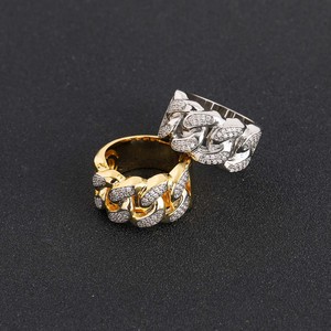 Anillo de Cadena Estilo Hip Hop Europeo y Americano, Anillo de Zirconia Chapado en Oro, Anillo Hip Hop para Hombre - Product Image 3