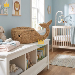 Cesta de Almacenamiento Tejida de Pasto Marino con Forma de Ballena, Estilo Bohemio, para Organización de Ropa en Habitación Infantil, de Una Sola Capa, Multifuncional, Hecha a Mano con Ratán - Product Image 2