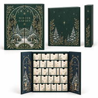 Calendrier de l'Avent personnalisé réutilisable et recyclable de 24 jours, boîte cadeau rigide style livre à double porte avec tiroirs en papier, pelliculage mat et dorure à chaud