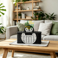 Boîte de rangement de câbles en plastique PP tressé, faite à la main et personnalisée, avec couvercle en forme de pingouin, pour bureau, style moderne et minimaliste