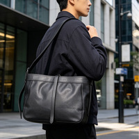 Sac bandoulière décontracté en PU noir grainé, grande capacité, étanche, personnalisé en usine, pour hommes, vente en gros