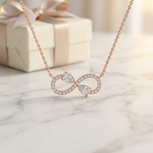 Collier infini en or rose avec pendentif diamant taille poire, cadeau romantique pour femme - Product Image 1