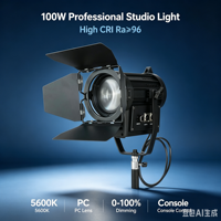 Projecteur LED professionnel Jixio 100W CRI96 5600K avec contrôle DMX512, zoom manuel, refroidissement naturel, quatre volets, en alliage d'aluminium, AC