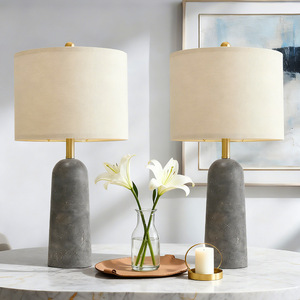 Stone <b>Table</b> <b>Lamp</b> Beige Shade E27 <b>Base</b> Scandinavian Design LED Light Source Switch Control - Product Image 1
