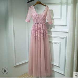 S654F Elegant Ladies Evening Gown Long Toast Dress for Bride Bridesmaid & Hostess Custom Size Royal Design With Lace Decoration - Product Image 4