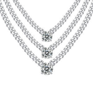 Collar de <span class=keywords><strong>Cadena</strong></span> Cubana con Moissanita de 1ct 2ct 3ct, Plata de Ley 925, Estilo Hip Hop, Colgante de Piedra Redonda, Joyería para Hombres y Mujeres - Product Image 1