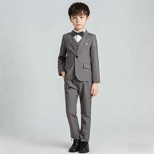 Completo Abito da Cerimonia per Bambini 2026: Completo da Bambino per Spettacoli, Abito da Damigella d'Onore, Stile Inglese in Misto Cotone Rosso - Product Image 4