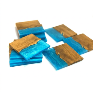 Stylish European Dining Kitchen Christmas <b>Coaster</b> Set High Solid Wood Spliced Resin Tea Mat Heated Square Placemat <b>for</b> Home Car - Product Image 1