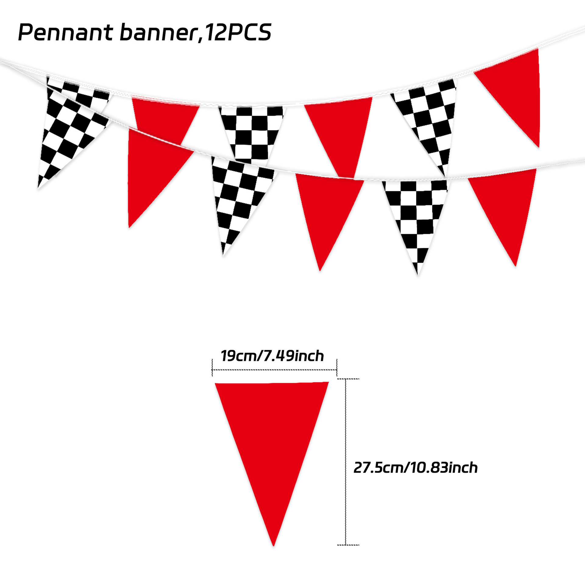 12 banderas triangulares - Rojo Carreras