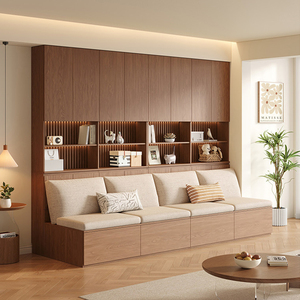 Sofá de Almacenamiento Minimalista de Madera XHA con Estantería Integrada, Mueble de Sala de Estar Montado en la Pared, Diseño Multifuncional - Product Image 1