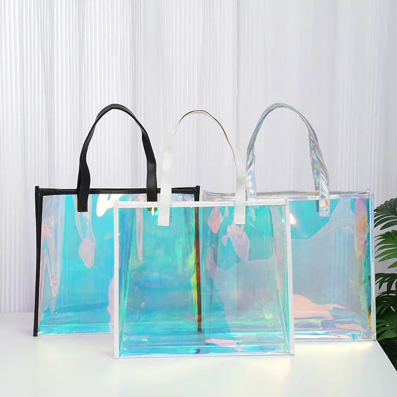 Logo ile PVC renkli lazer hediye şeffaf çanta reklam jöle çanta renkli çanta