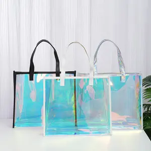 PVC Colorful Laser Gift Transparent Handbag Advertising Jelly Bag Colorful Handbag With Logo