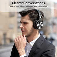 Casque BT sans fil avec 3 modes d'égalisation Appels mains libres à faible latence Casque supra-auriculaire pour voyage Home Office PC Noir