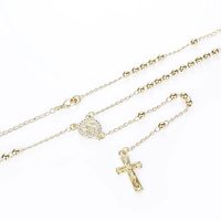 Collier de prière en laiton plaqué or 14 carats avec perles et croix de Jésus Vierge Marie en zircon pour bijoux catholiques