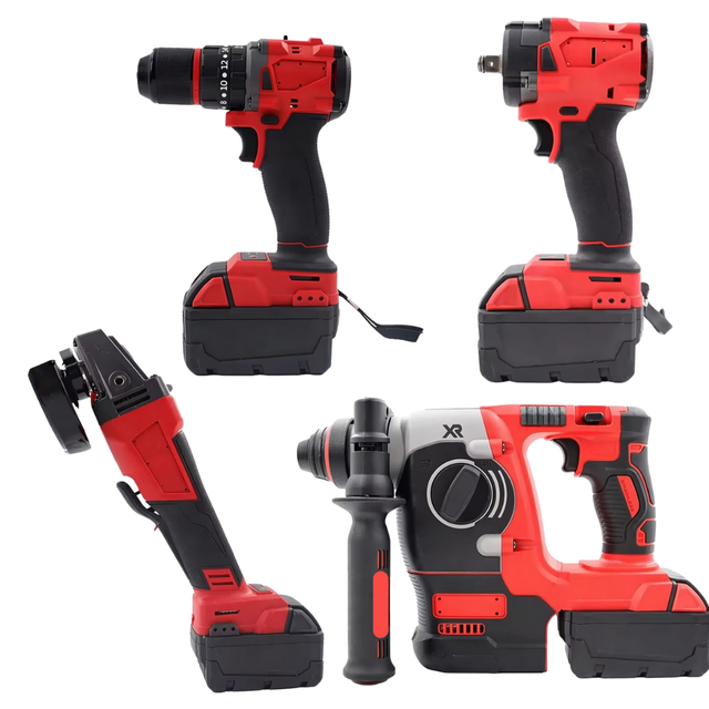 21V Brushless Cordless Power Tool Combo Kit 4 in 1 Impact Wrench Hammer Drill Angle Grinder 4 Battery 1 Charger Wireless Tools