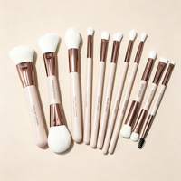 Ensemble de 11 pinceaux de maquillage roses à double extrémité avec virole dorée café pour le maquillage quotidien et professionnel