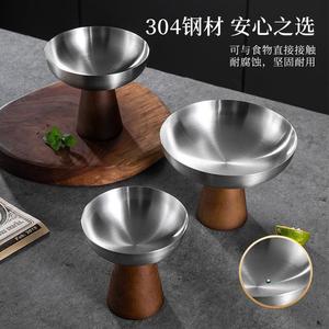 Bol à fruits en acier inoxydable avec base en bois, plat de service pour desserts, gâteaux, glaces, salades, style nordique moderne - Product Image 5