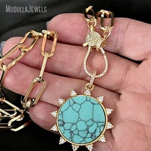 Collana NM50714 con Catena a Graffetta Placcata Oro, Pendente in Howlite Turchese, Zirconi Cubici Micro Pavé, Chiusura a Moschettone, Gioielli da Donna - Product Image 2