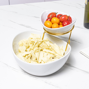 Ciotole per Insalata e Frutta in Porcellana <span class=keywords><strong>a</strong></span> 2 Livelli con Supporto in Acciaio Inox, Design Dew, Vendita Calda 2023 - Product Image 5