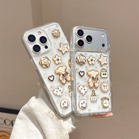 Funda 3D de Oso de Dibujos Animados para iPhone 17 Air 16 15 14 Pro Max, Carcasa Trasera Transparente con Flores, Cuentas DIY, Estrellas y Lazo