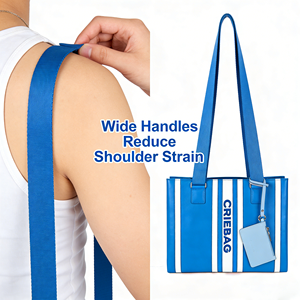 กระเป๋าถือทรงถังลายทางสำหรับผู้หญิง รุ่นใหม่ ปี 2026  โลโก้สั่งทำได้ สีน้ำเงินขาว หนัง PU กันน้ำ ความจุเยอะ สายสะพายถอดได้ สไตล์ลำลอง - Product Image 5