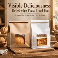 Sac à pain en papier kraft de qualité alimentaire avec fenêtre, sac de boulangerie résistant à la graisse, pochette d'emballage pour toasts avec fermeture à lien métallique, impression de logo personnalisée