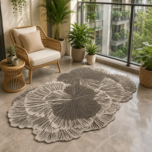Tapis en laine tufté à la main sur mesure, forme de feuille botanique, tapis fait main à poils longs, décoration moderne pour salon, chambre, hôtel - Product Image 6