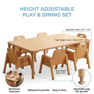 Set di Tavolo e Sedie in Legno Quadrato per Aula Montessori, Attrezzatura per Asili e Centri Diurni, Scrivania per Attività dei Bambini - Product Image 2