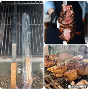 Tùy Chỉnh 23 Inch Thép Không Gỉ Thịt Nướng Xiên Với Gỗ Xử Lý Kabob Xiên Phẳng Nướng Gậy Bộ Của 7 Với Túi - Product Image 2