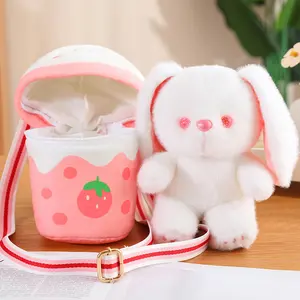 Stuffed Pink Boba Teddy Bear Cup Shoulder Bag Boba Milk Cute Strawberry Bunny Animal Toy Plush Cute Toys