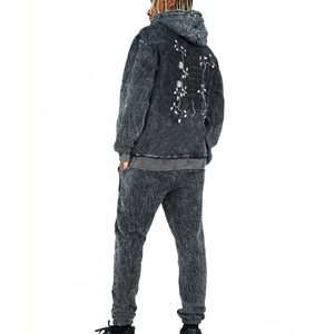 ชุดวอร์มผู้ชายแบบมีฮู้ดสไตล์ใหม่ล่าสุด ล้างสีแบบแอซิดวอช ผ้าฝ้าย 100% รับผลิตสีตามสั่ง บริการ OEM ผลิตจากโรงงานโดยตรง - Product Image 2