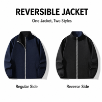 Veste en polaire zippée décontractée pour homme avec col montant pour l'hiver, broderie personnalisée disponible, design réversible sur le devant