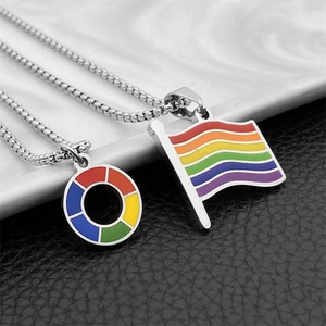 Collar de Acero Inoxidable con Colgante de la Bandera del Orgullo LGBT para Mujer, con Cadena de Eslabones y Esmalte Colorido - Product Image 2