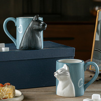Mug en porcelaine 3D motif animal mignon blanc et noir 380 ml avec infuseur à thé, écologique, compatible micro-ondes et lave-vaisselle, cadeau spécial pour la rentrée scolaire