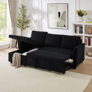 Sofá Modular Negro Tipo Chaise Longue, Convertible, con Almacenamiento, Tapizado en Corduroy, con Botones, para Sala de Estar - Product Image 4