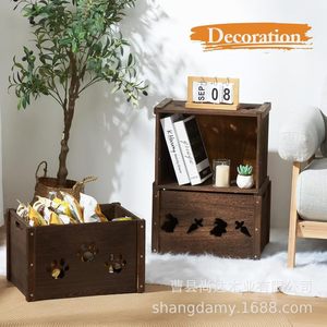 Wooden portable fruit and <b>vegetable</b> storage box, suitable for orchards, with dog paw pattern, for home use and children's snack - Product Image 1