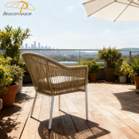 Chaise en rotin empilable moderne pour restaurant en plein air, mobilier de patio extérieur, chaise de salle à manger de jardin en aluminium avec accoudoirs