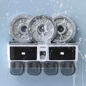 Support mural pour brosses à dents Levijia avec ventouse, sans perçage, boîte de rangement pour salle de bain avec ensemble de gobelets pour bain de bouche - Product Image 3