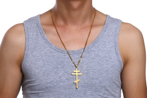 Collana con Croce in Acciaio Inox Placcato <span class=keywords><strong>Oro</strong></span> Titanio Crocifisso Cristiano Ortodosso Russo Pendente da Chiesa per Uomini e Donne - Product Image 4