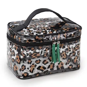 OEM Ciffnoo NO.10217L Benutzer definierter Leoparden muster mit großer Kapazität, wasserdicht, kosmetisch Organisieren Sie eine klare Make-up-Tasche