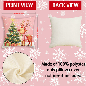 Housse de coussin décorative pour Noël, motifs Père Noël, sapin, renne, bonhomme de neige, couleur rose, pour les fêtes de Noël - Product Image 6