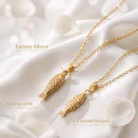 Nouveauté : Collier pendentif poisson carpe koi texturé en acier inoxydable plaqué or avec chaîne à maillons pour femme, accessoire empilable