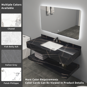 <span class=keywords><strong>Mueble</strong></span> de Baño Moderno con Lavabo Combinado, Lavabo de Cerámica de Doble Capa con Superficie de Roca, Espejo con Iluminación LED Táctil, Montado en la Pared - Product Image 6