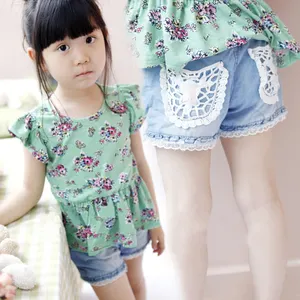 Модная рваная Милая Короткая детская одежда для девочек, сделано в Китае