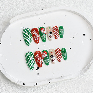 Faux ongles populaires rouge et vert pour Noël, effet œil de chat scintillant, réutilisables, pour manucure festive et fêtes de fin d'année - Product Image 3