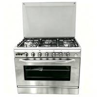 Cuisinière à gaz en acier inoxydable avec miroir de 90 cm pour cuisine domestique, cuisinière à gaz autonome avec indicateur de température, four monobloc noir à 5 brûleurs