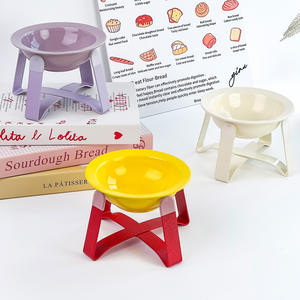Creative Minimalist UFO-shaped Ceramic Food &amp; Water Bowl Cat &amp; <strong>Dog</strong> Pet Bowls &amp; Feeders <strong>with</strong> Short Iron Stand for Cats and <strong>Dogs</strong> - Product Image 1