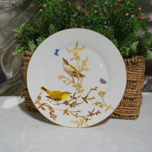 Stechcol 7.5 אינץ 'קרמי פרחוני צלחת צ' רקר עוף פרחוני מלא מנות אוכל סין צלחת דקורטיבית עם שפת זהב - Product Image 2