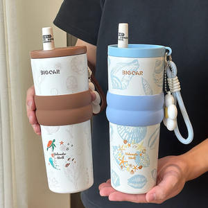 Bigcar Ceramic Insulated Water Bottle 500Ml Portable <b>Travel</b> <b>Cup</b> With Straw For Women Summer 2025 - Product Image 2